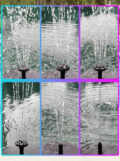 Solar Fountain Pump Floating Solar Panel Bird Baths Water Fountain with 6 Nozzles For Garden Outdoor Water Pool Pond Decor
