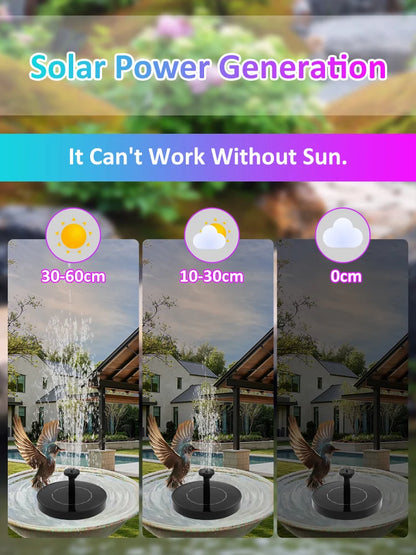 Solar Fountain Pump Floating Solar Panel Bird Baths Water Fountain with 6 Nozzles For Garden Outdoor Water Pool Pond Decor