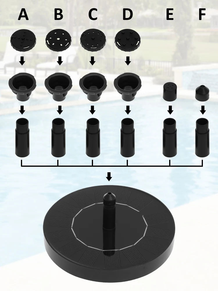 Solar Fountain Pump Floating Solar Panel Bird Baths Water Fountain with 6 Nozzles For Garden Outdoor Water Pool Pond Decor